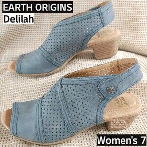 Earth Origins Delos Delilah Sandals Womens 7 Moroccan Blue Peep Toe Slingback